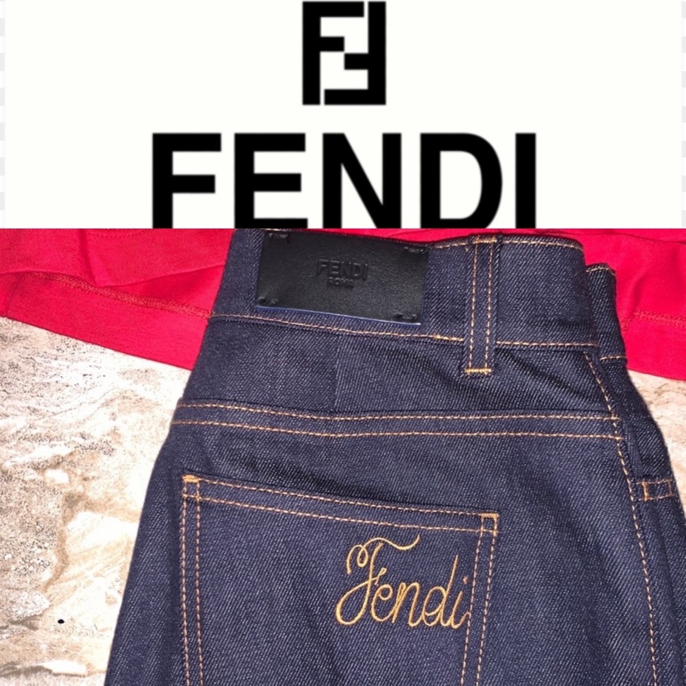 Fendi logo dark indigo jeans with brown stitching - Picture 4 of 12